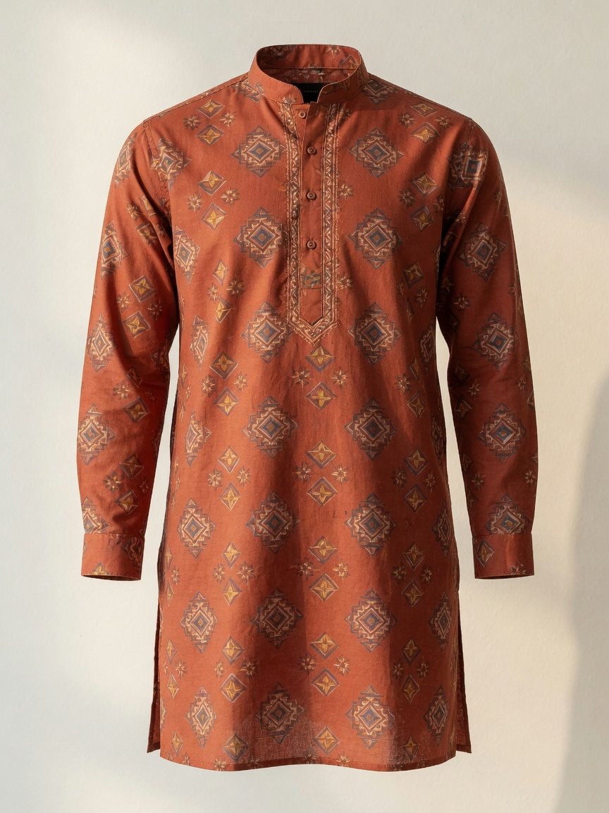 Printed Panjabi — Terracotta