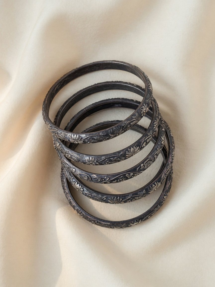 Silver Bangles — Set of 6
